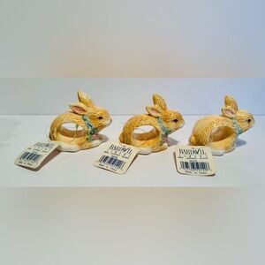Vintage Set of 3 Bardwil Ceramic Bunny Napkin Rings